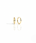 A pair of minimal polished 10K yellow gold Keeper Hoops on a white background, highlighting its seamless design.
