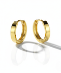 Pair of gold hoop earrings on a white background